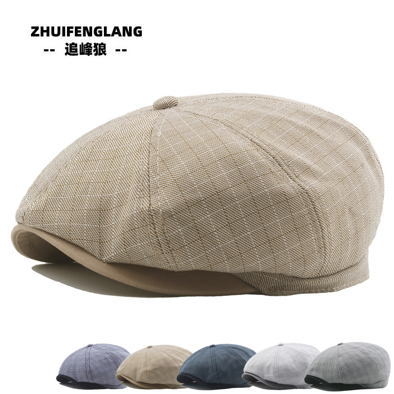 Spring and Autumn New Plaid Men's Cotton Patchwork Octagonal Cap British Fashion Beret European and American Hot Cap