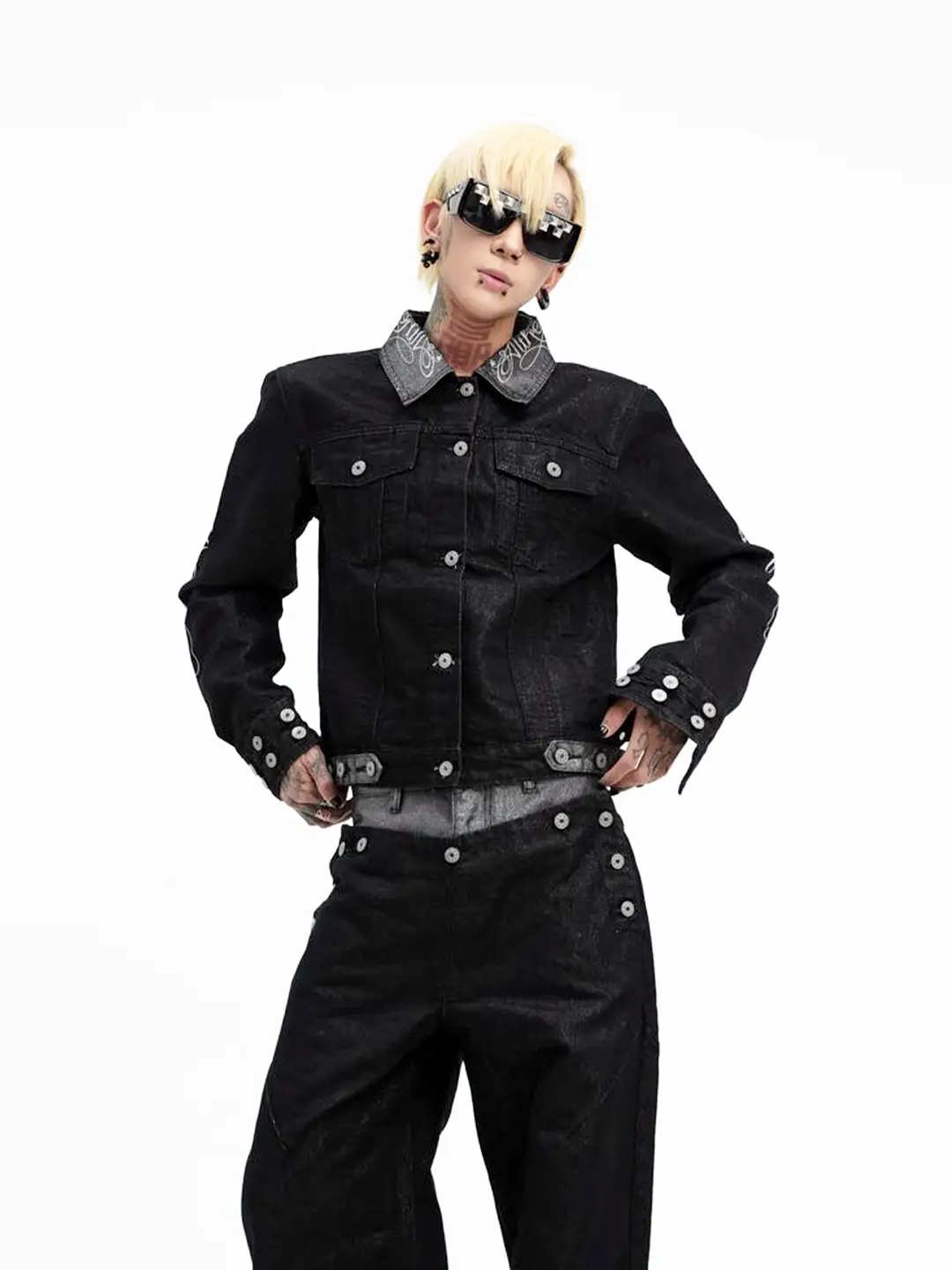 Detw 25Aw* Brushed Silver Embroidered Denim Original Cowhide Jacket, Regular Shoulder, Slim Fit, High-End Design, Unisex Jacket