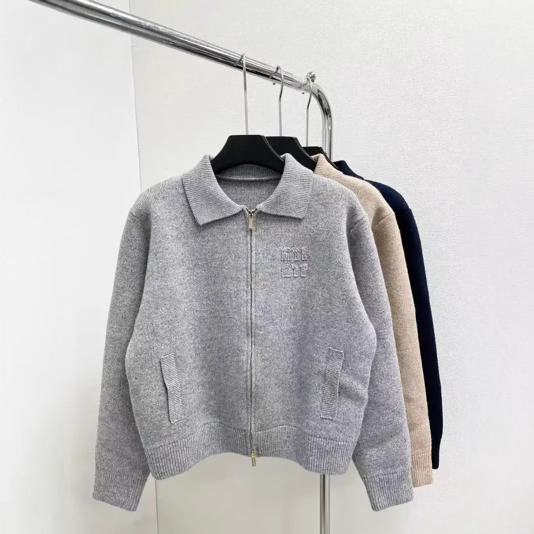 Shenzhen Nanyou High-tide Brand Knitted Sweater 24 Autumn and Winter New All-match Chest Embroidered Letters Casual Lapel Jacket