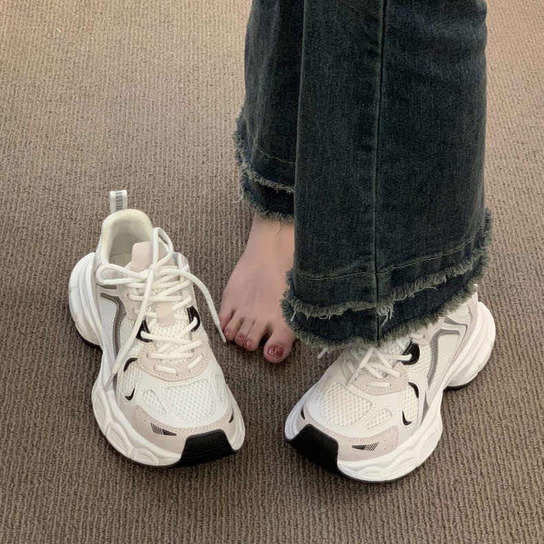 Women's Dad Shoes 2026 New Spring/Summer Mesh Breathable Thick-Soled Height-Increasing Casual Sneakers Versatile White Shoes