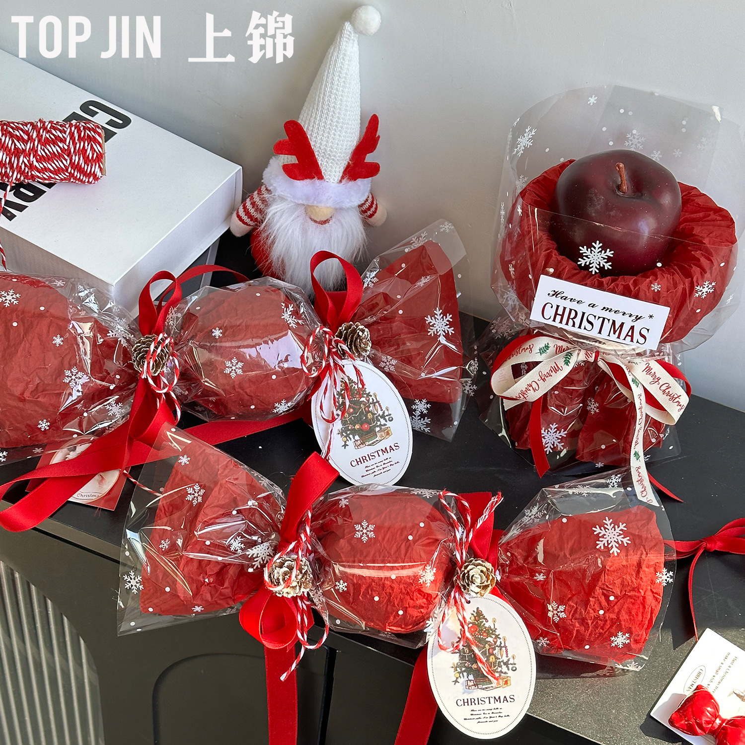 Christmas diy Pingan fruit small satchel package snowflake cellophane wrapping paper Christmas Eve bouquet packaging materials