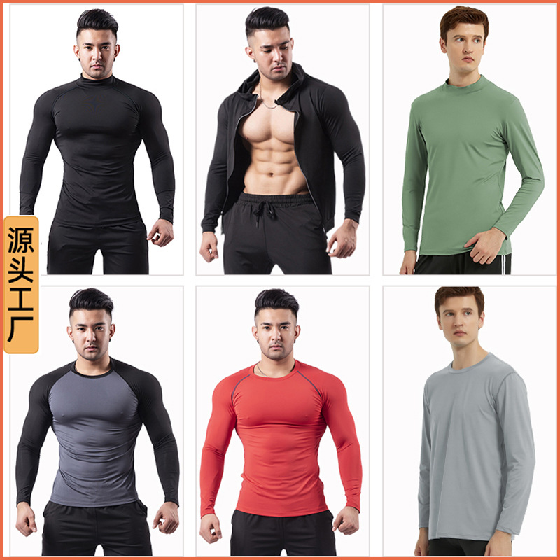 Cross-Border Sports Tights for Men, Spring and Summer High-Elastic Quick-Drying Sweat-Wicking Clothing, Basketball Training, Running, Fitness Clothing Tops