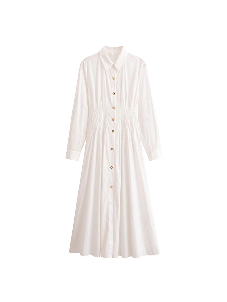 2025 Spring New Women's Elegant Commuter Fashion Buttons Solid Color Slim Laps Long Sleeve Midi dress