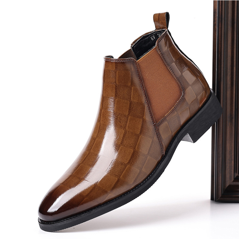 Q66 Men's Leather Shoes, Cross-Border Chelsea Boots, British Style, Fashionable Pointed Toe, Retro Casual High-Top Leather Shoes, Trendy
