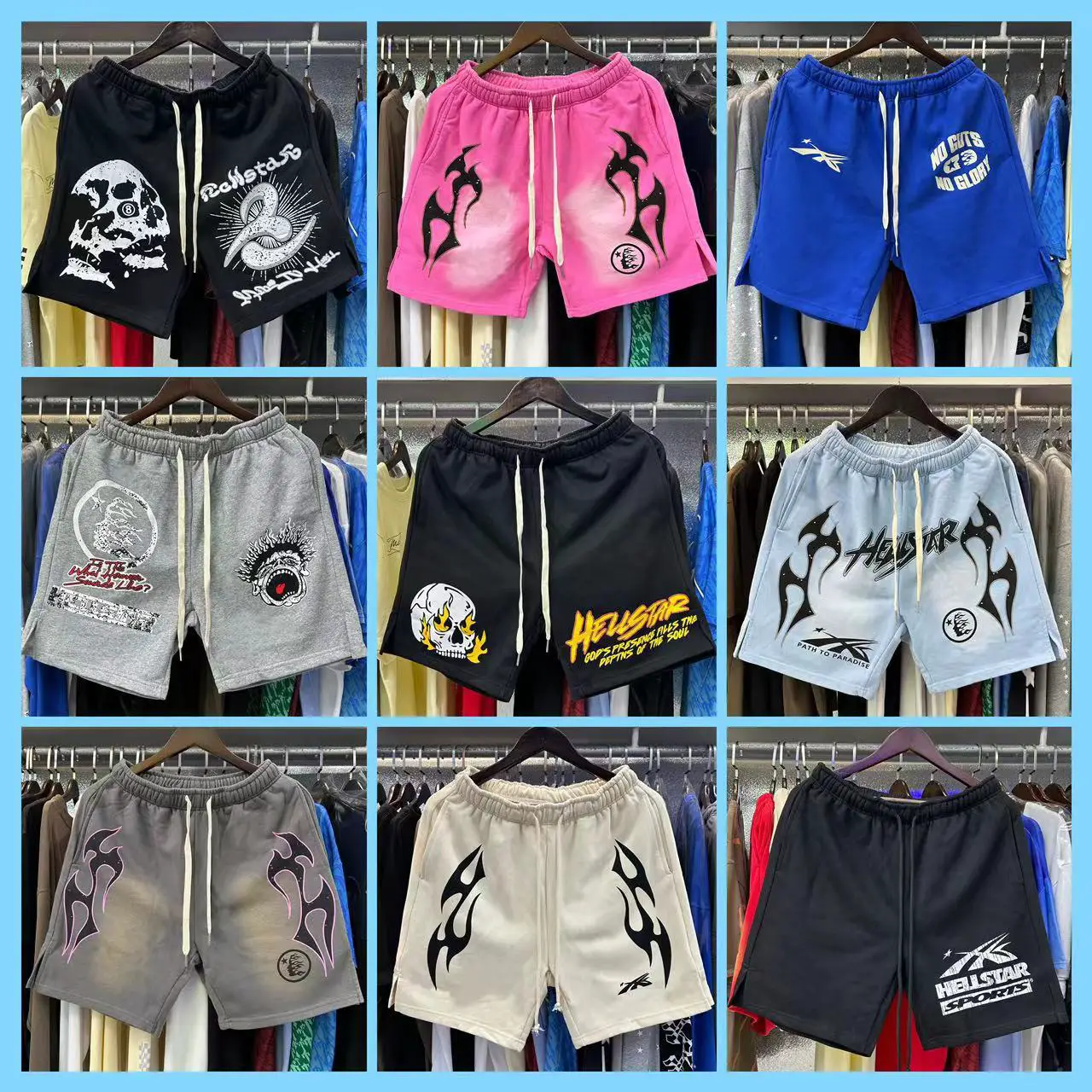 Hell Star Washed Distressed Casual Shorts 2024 Summer New European and American Trendy Brand Hip-Hop Five-Point Pants for Men and Women