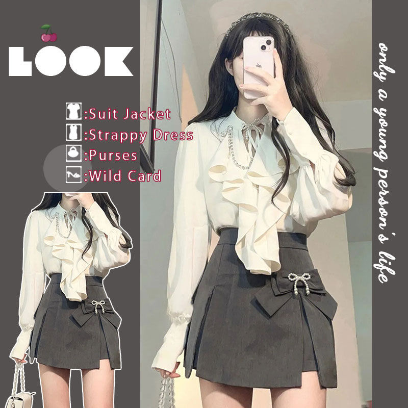 Early Spring Temperament Advanced Sense Light Mature Style Royal Sister Hong Kong Style Design Sense Niche Shirt Skirt Two-piece Suit Women