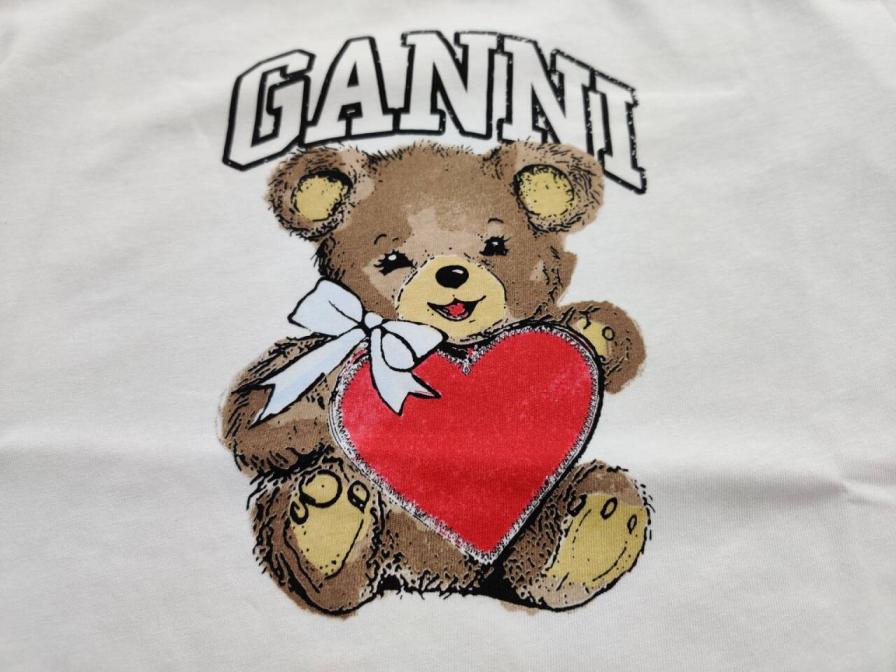 Ganni White Cotton Teddy Bear Heart T-Shirt — QC-foto 3