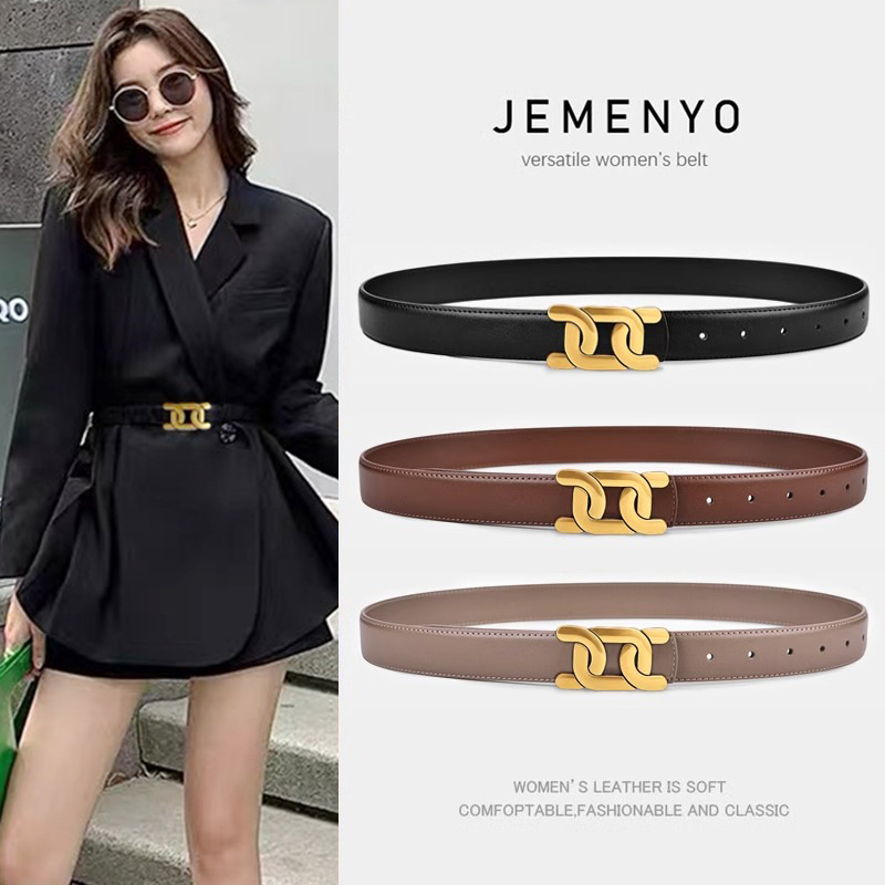 Genuine Leather Cowhide Belt for Women, Versatile Belt for Waist Decoration, High-End Suit Accessory, Black Retro Belt, Trendy