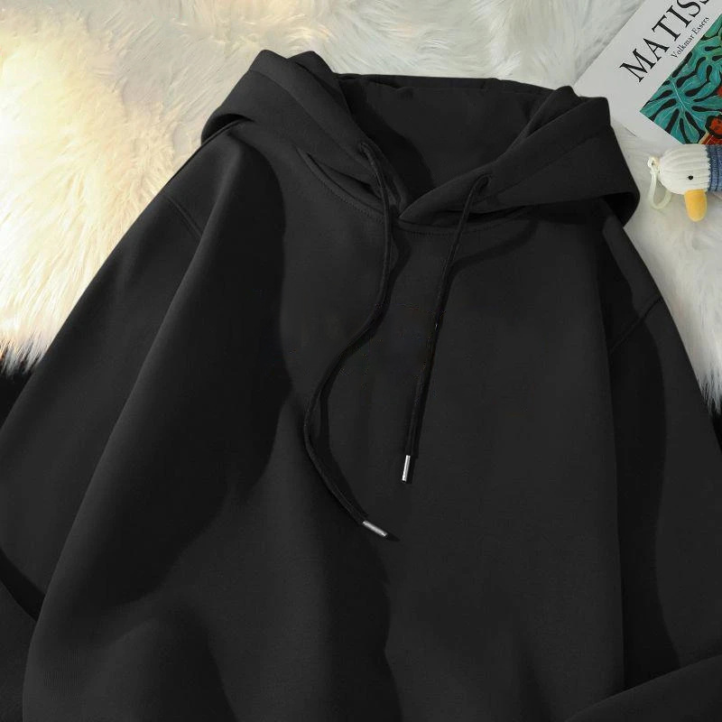 Japanese Style Simple Solid Color Sweater Men's Hooded Loose Plus Size Plus Size Fat Sports Top Black All-match Hoodie