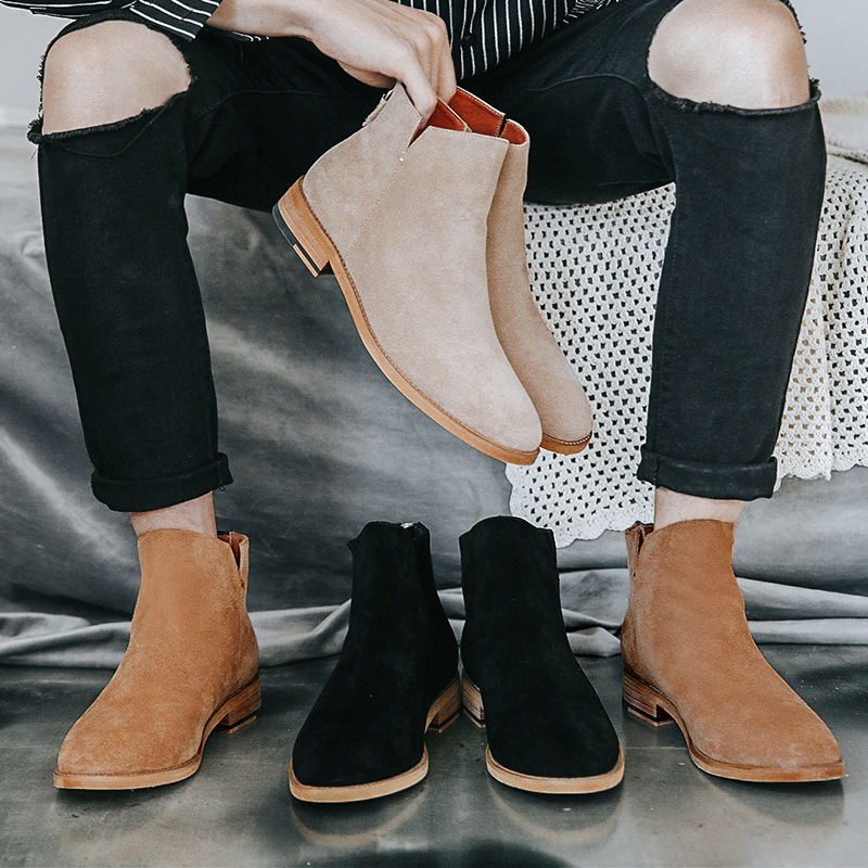 Leather Sandy leather men's boots England pointed high shoes Chelsea trend short boots desert boots Taobao a generation of hair