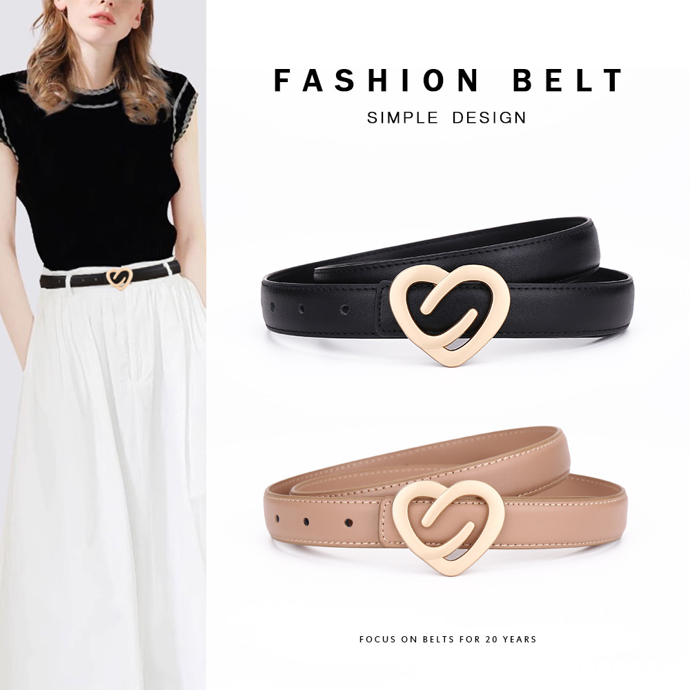Women's Belt Heart-Shaped Leather Belt Versatile Decorative Jeans Belt Accessory Cowhide Belt Women's High-End Fashion