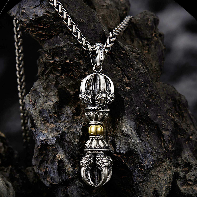 Retro Vajra Pestle Necklace Men's Trendy High Street Niche Design Sense Gawu Box Sutra Pierry Pendant Traditional Xizang Accessories