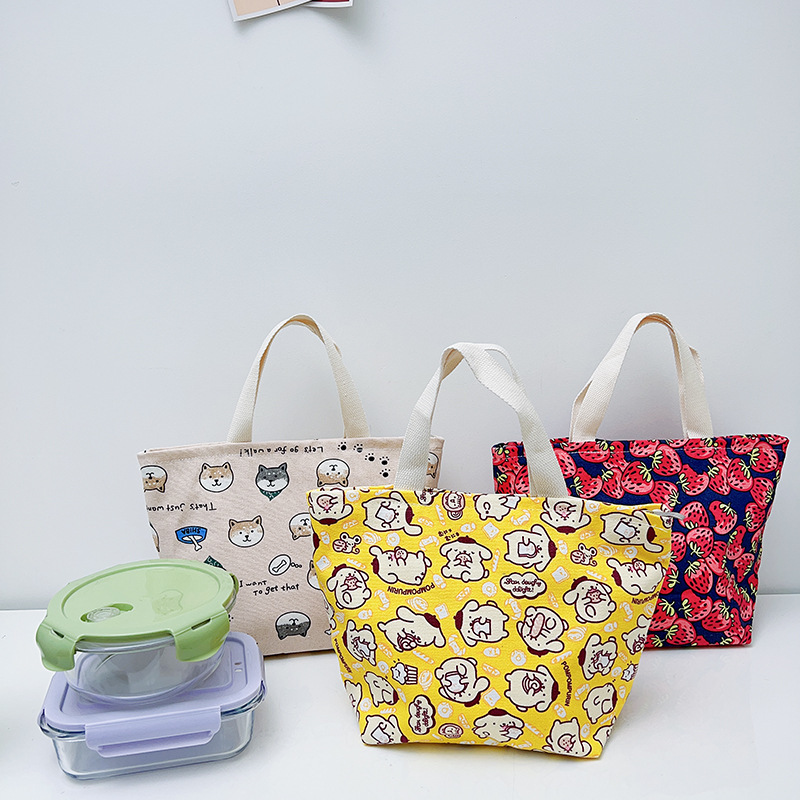 Japanese-style cute cat lunch bag with zipper cartoon storage handbag for students at work