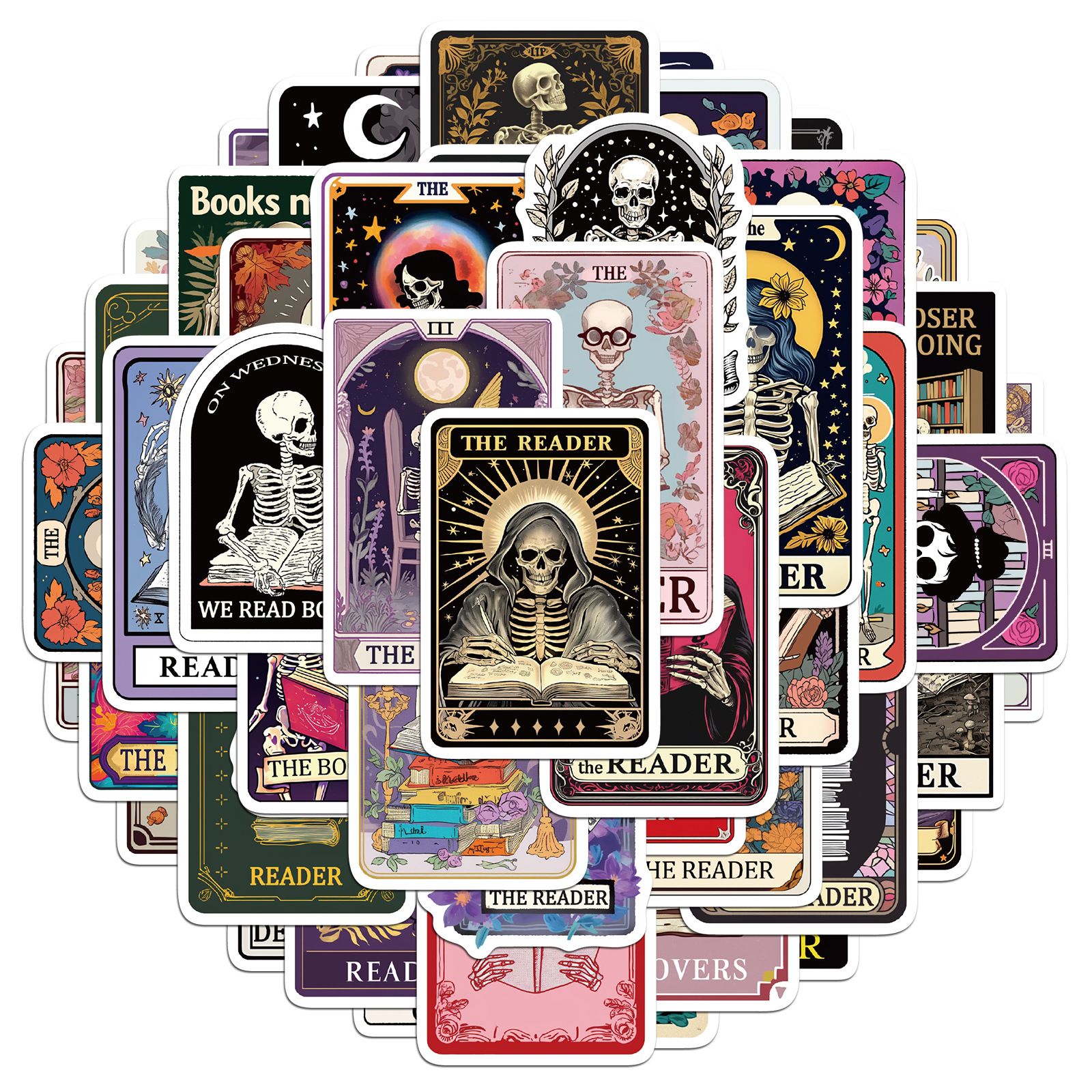 50 Gothic Style Reading Skull Tarot Card Graffiti Stickers Scooter Guitar Water Cup Trolley Case Computer Stickers