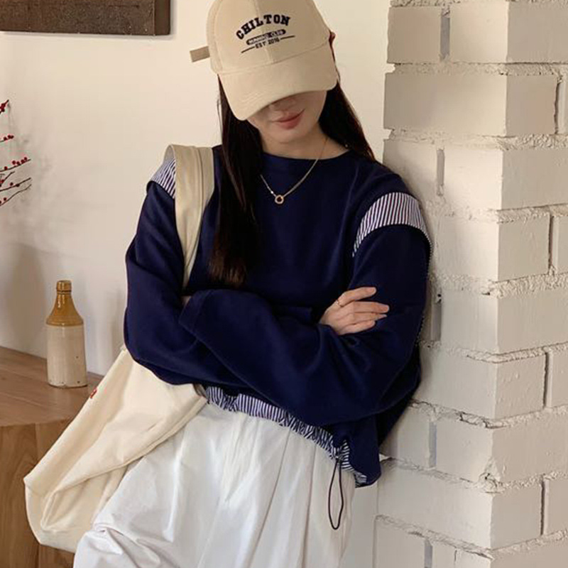 Factory Direct Sale Round Neck Patchwork Sweatshirt for Women 2026 New Trendy Base Shirt Casual Loose Versatile Top