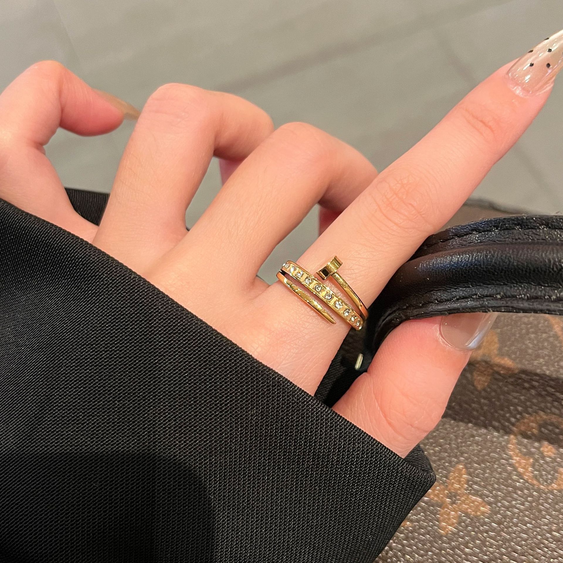 Cross-Border European and American Personalized Nail Ring for Women, Titanium Steel Non-Fading Niche Design, Light Luxury and High-End Couple Ring