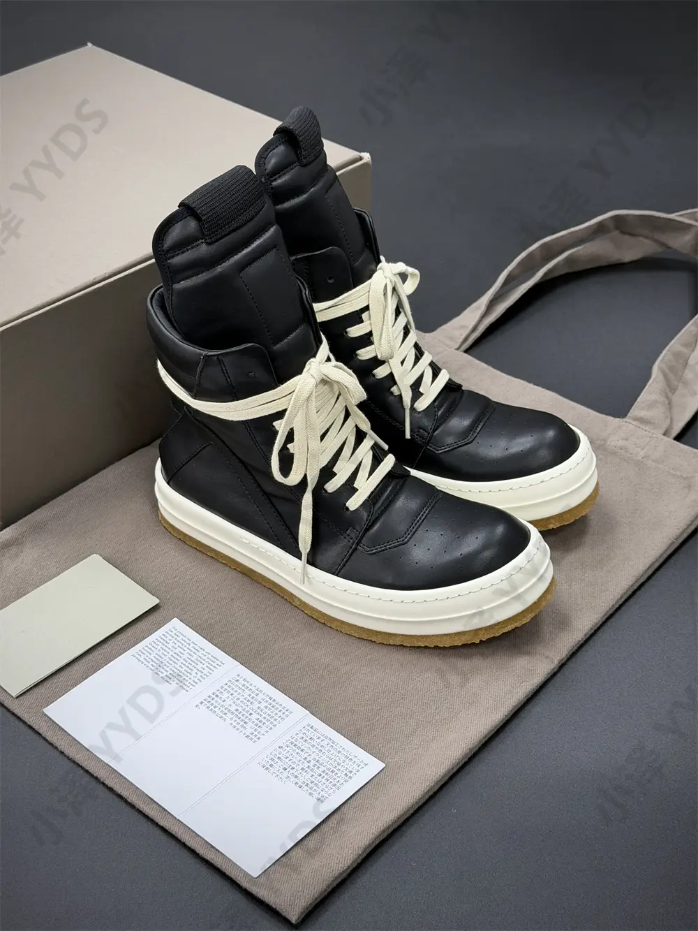 RICK OCEAN RO Smoke Glue Combination Inverted Triangle Autonomous Main Line Leather Milk Fragrant Sole High Street High-top Shoes