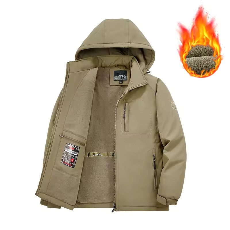 Fleece-Lined Jacket, Large Size Men's Workwear, Spring and Autumn Windbreaker, Thickened Men's Jacket, Cotton Coat, Aliexpress