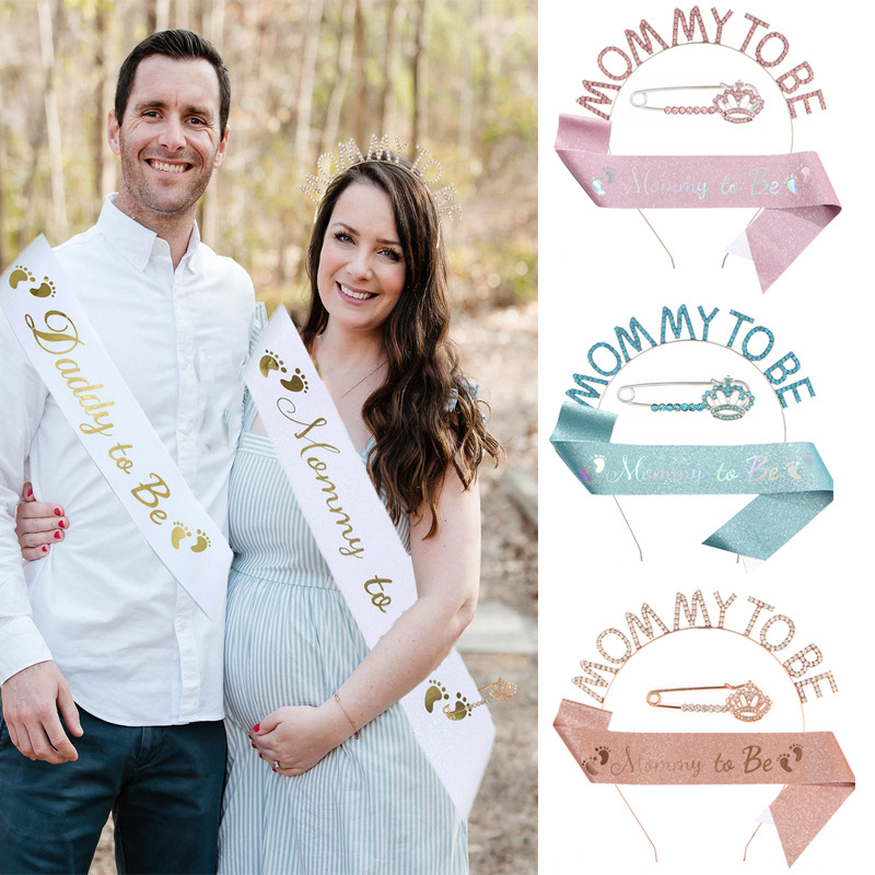 New Mommy to Be Expectant Mother Party Headband Shoulder Strap Etiquette Belt Daddy to Be Ribbon Wholesale