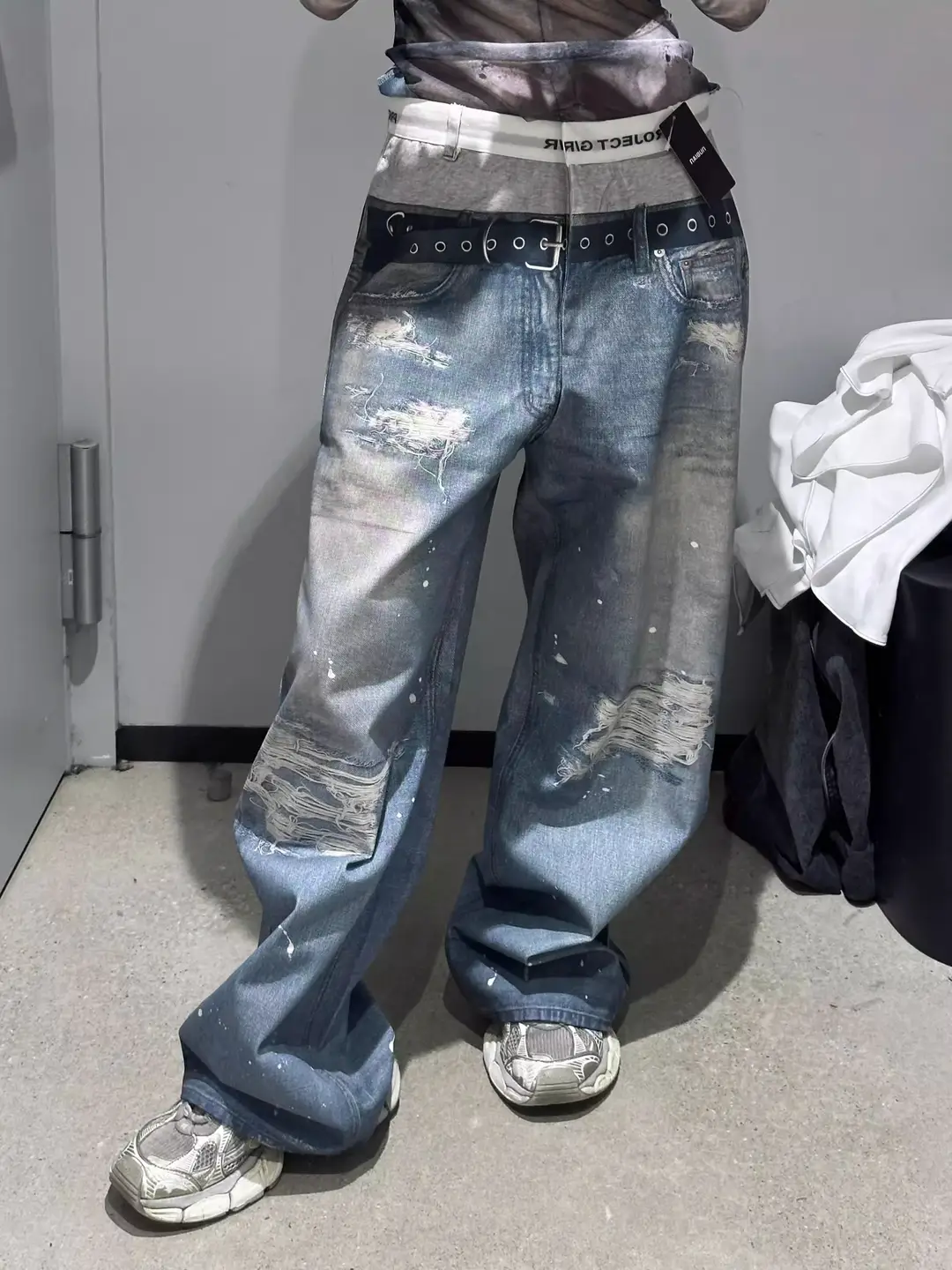 Project Gr by Grailz Fake Two-Piece Spoof Underwear 3D Digital Print Straight-leg Wide Leg Denim Trendy