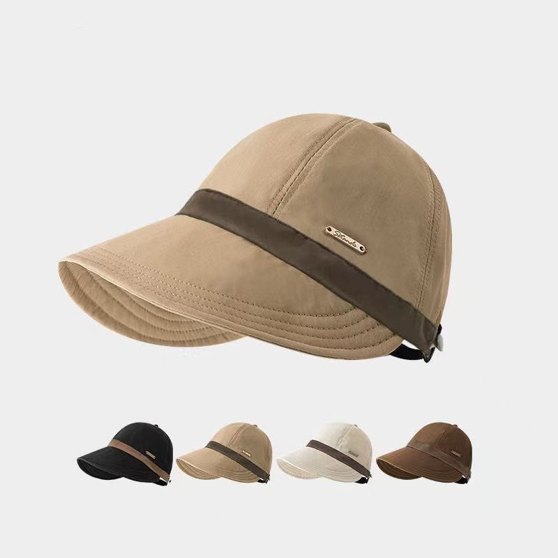 Ruth Style Face-Slimming Small Bucket Hat Adjustable Equestrian Hat Color-Blocking Casual Versatile Wide-Brim Sun Protection Cap for Women