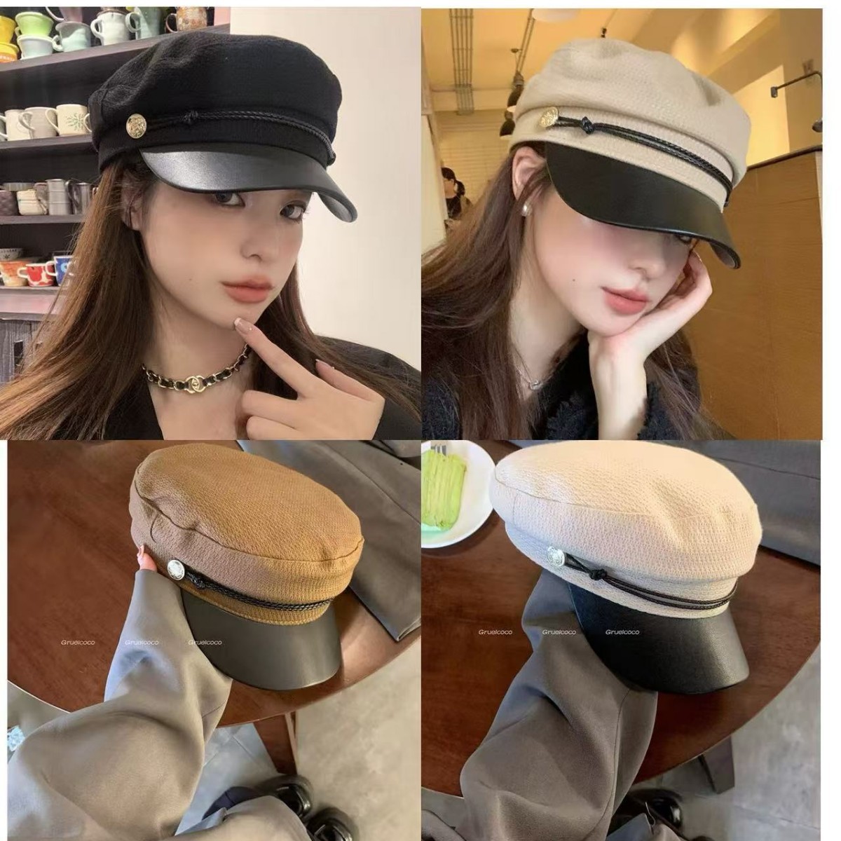 Autumn and Winter Versatile British Style College Style Newsboy Hat for Women, Korean Version Retro Beret Flat-Top Octagonal Navy Hat