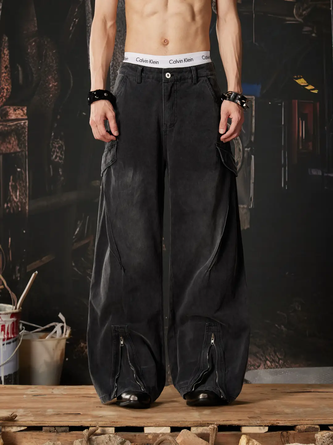 Unmanned Island [New Product] Deconstructed Cutting, Three-Dimensional Tailoring, Washed and Distressed, Loose Straight-Leg Jeans for Men and Women