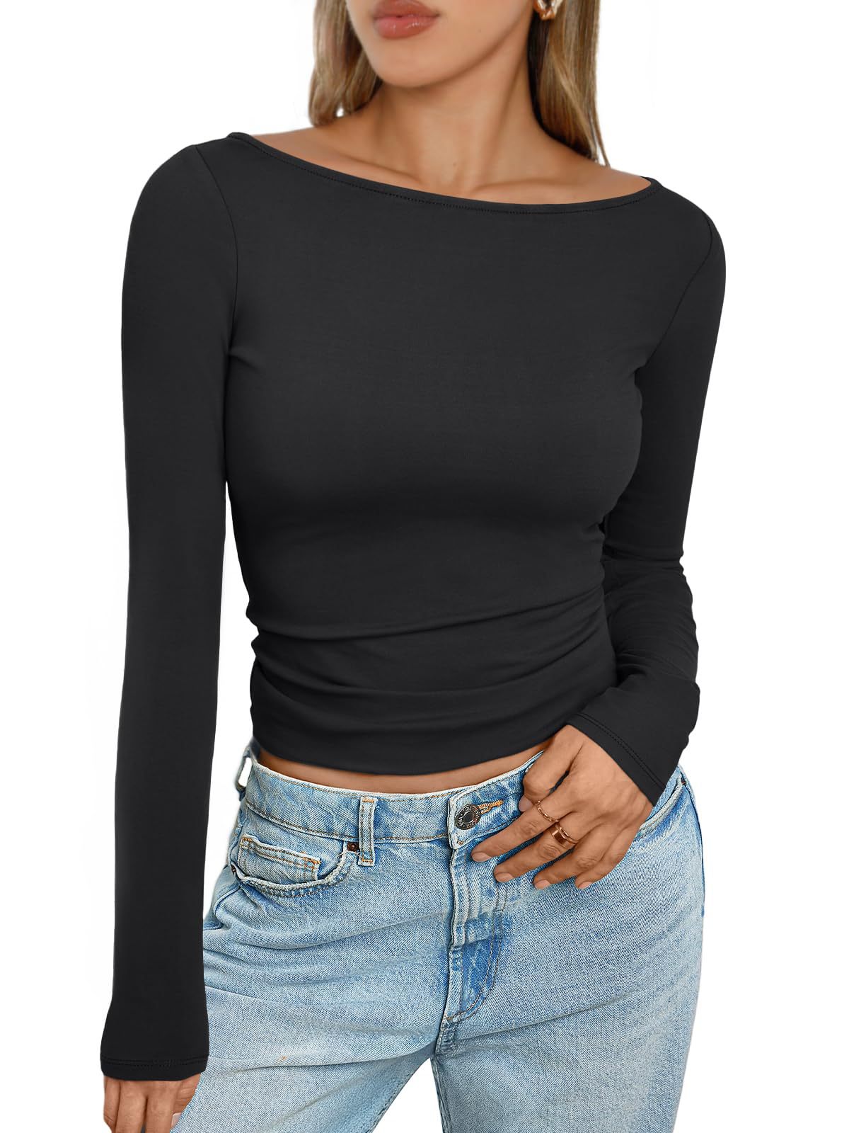 Cross-border New Women's Clothing European and American Inner T-shirt Women's Design Sense Pure Desire Top Long Sleeve Sexy Milk Silk Base Shirt