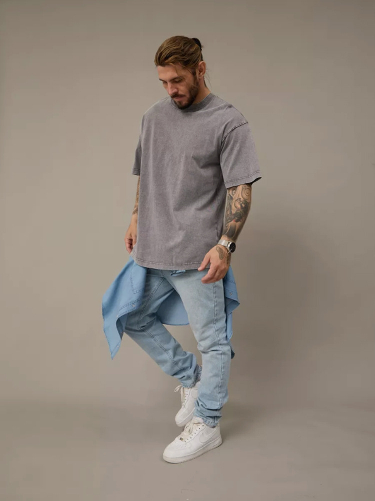 European and American Fried Snowflake Short-sleeved T-shirt Men's Pure Cotton Summer New Fashion Simple Solid Color Shoulder Half-sleeved Fashionable Clothes