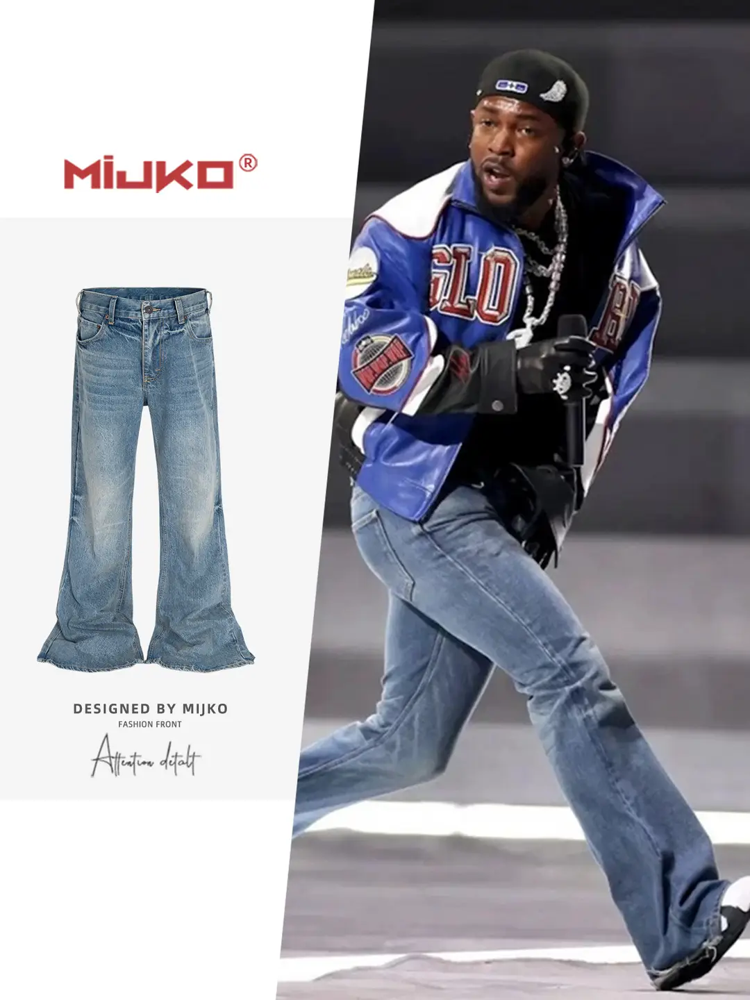 Mijko Men's and Women's Wide-Leg Pants Unisex Washed Faded Lamar Same Style Ice Blue Flared Jeans Trendy