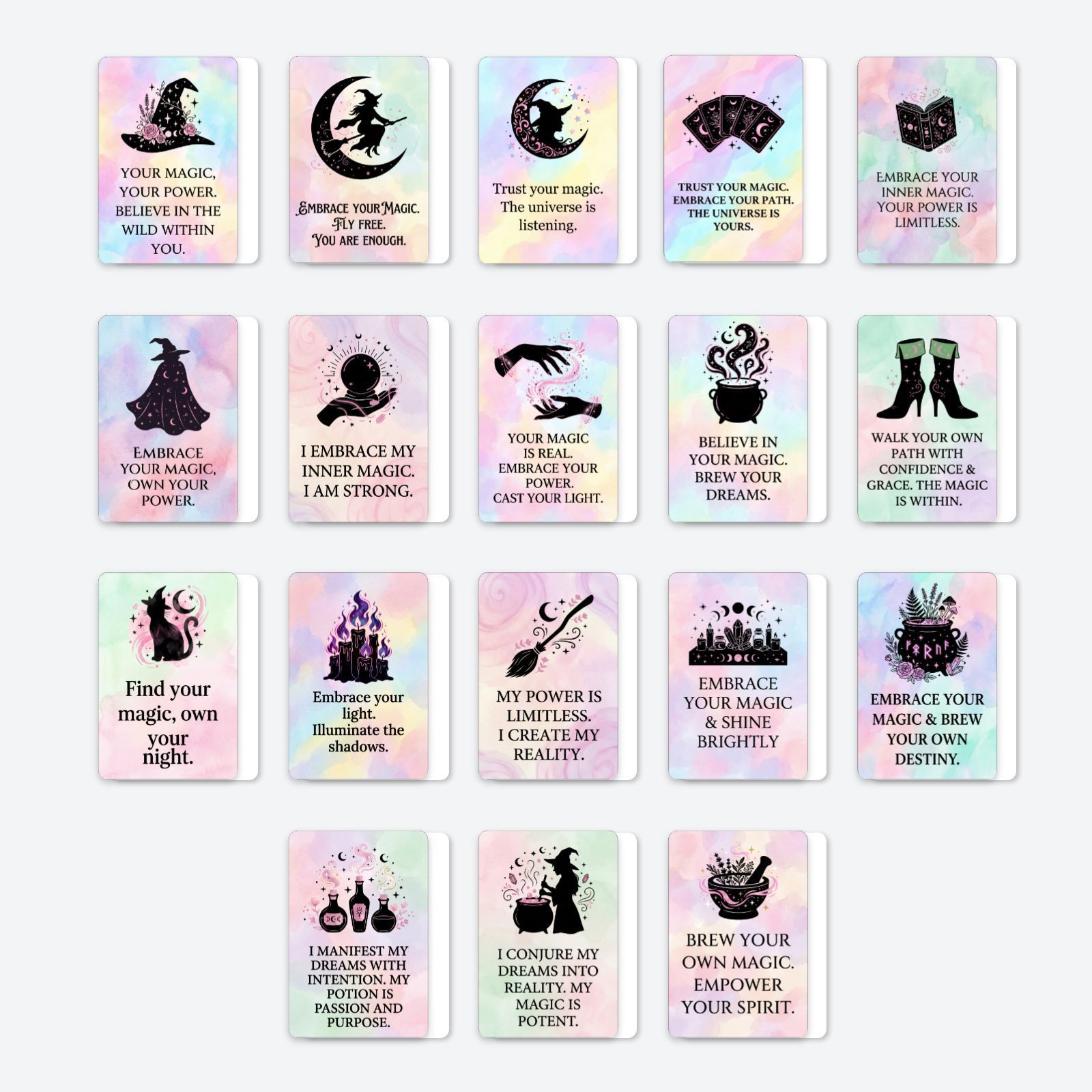 18 Cards/Pack New Cross-Border Witch-Themed Female Empowerment Motivational English Text Cards Decorative Message Cards
