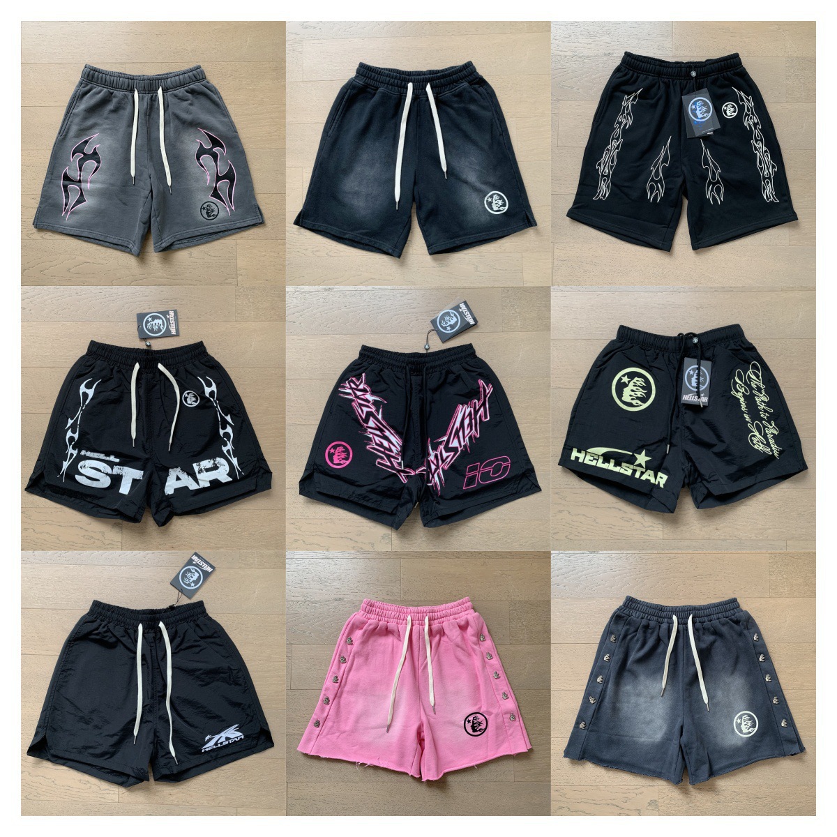 Cross-Border Original Hellstar Washed Distressed Casual Shorts Flame Print Trendy Brand Hell Star Five-Point Pants photo QC de 1688 sur Qualit.ly