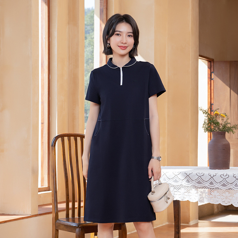 Yun Yun Doll Collar Casual Loose Women's Dress Short-Sleeved 2025 New Summer Pure Cotton Petite Skirt