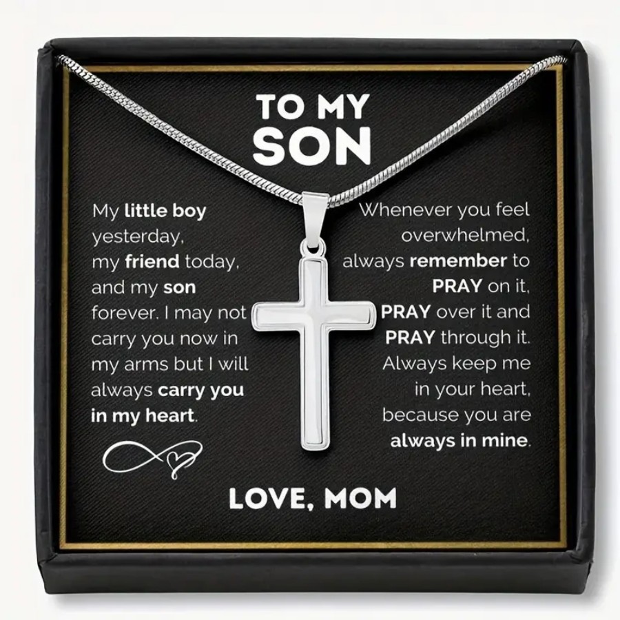 Cross-border Hot Hip Hop Snake Bone Chain To my son Cross Pendant Necklace with gift box