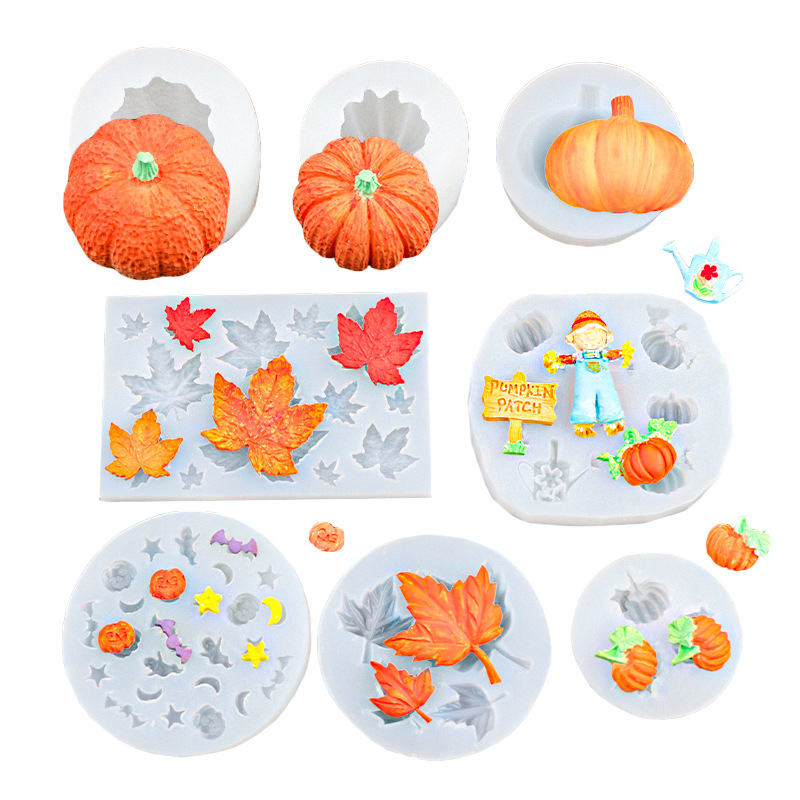 Pumpkin Size Maple Leaf Halloween Theme Set Fondant Silicone Mold Handmade Chocolate Mousse Decorative Glue