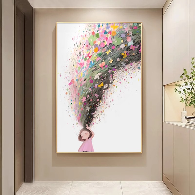 Cartoon Entrance Hall Hanging Painting Girl Children's Room Hanging Painting Niche Living Room Decorative Painting Aisle Mural