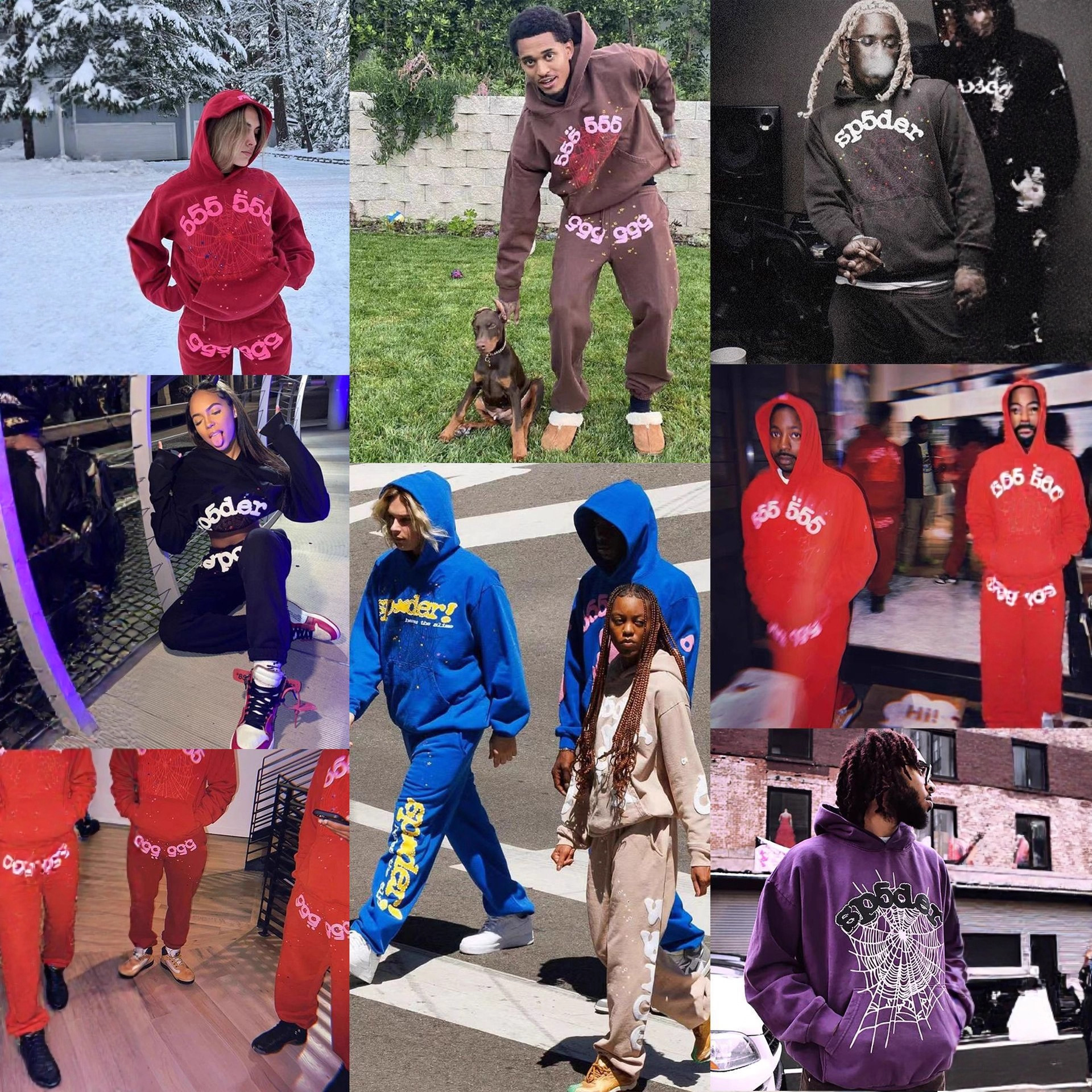American Trendy Brand Sp5Der 555 555 Star Print Hoodie Sweatshirt Pants Suit for Men and Women