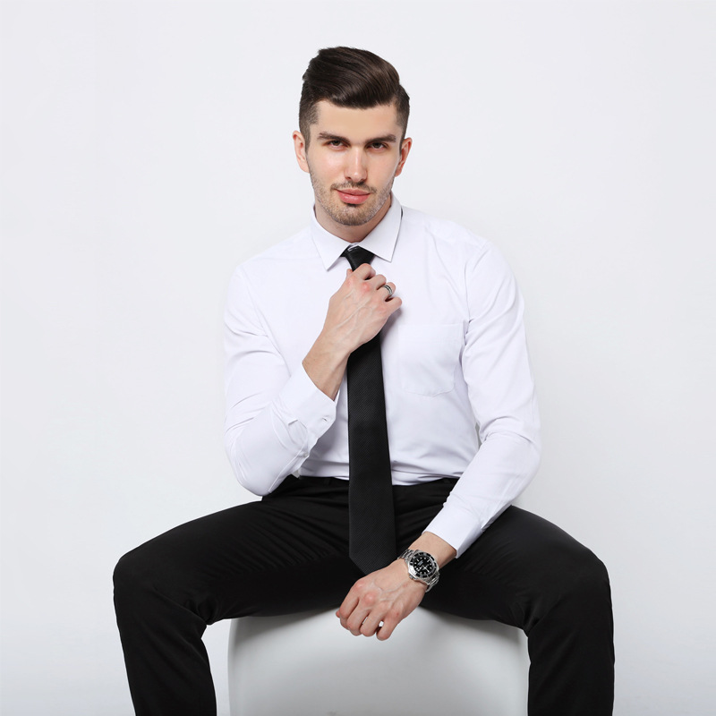 Men's Shirts, Men's Long-Sleeved Business Shirts with Embroidered Logos, Men's Professional Workwear, Wedding Photography White Shirts, Gentlemen's No-Iron Shirts