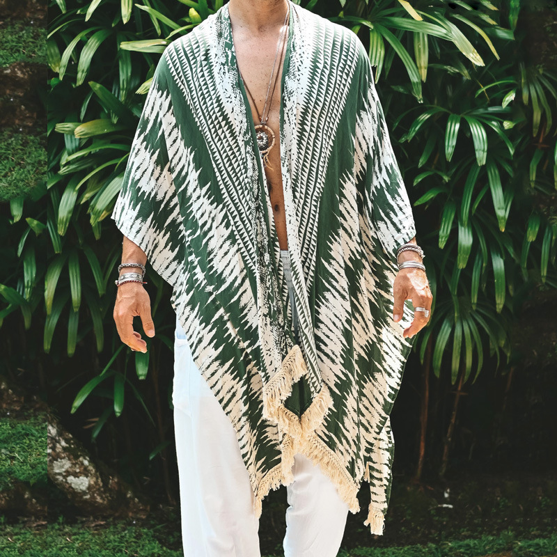 2026 New Amazon Men's Printed Beach Poncho Trendy Loose Casual Cape Jacket Men's Clothing Wholesale