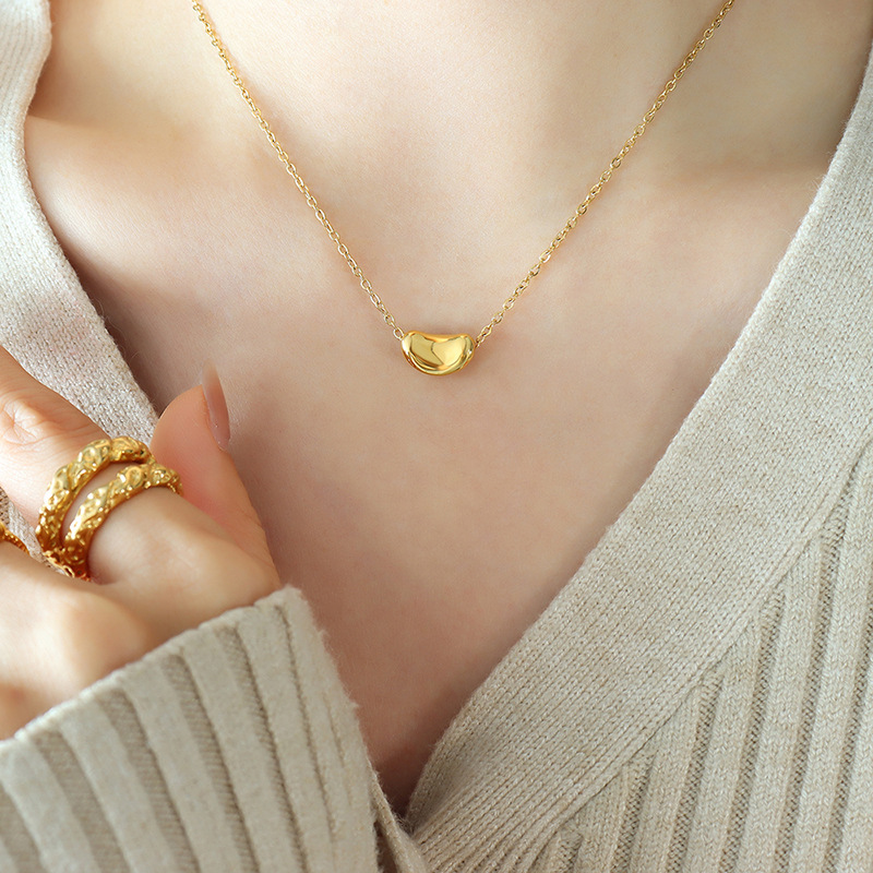 Internet Celebrity Popular Lucky Gold Bean Clavicle Necklace Titanium Steel Plated Three-Layer Real Gold Non-Fading Non-Allergenic Necklace for Women P338