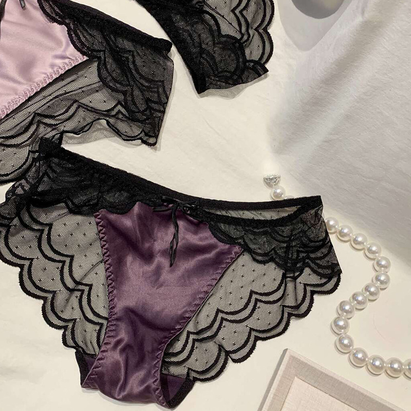 Sexy Pure Lust Satin Lace Panties New Low-Waist Mesh Briefs Women's Low-Waist Polka Dot Pure Cotton Crotch Pants