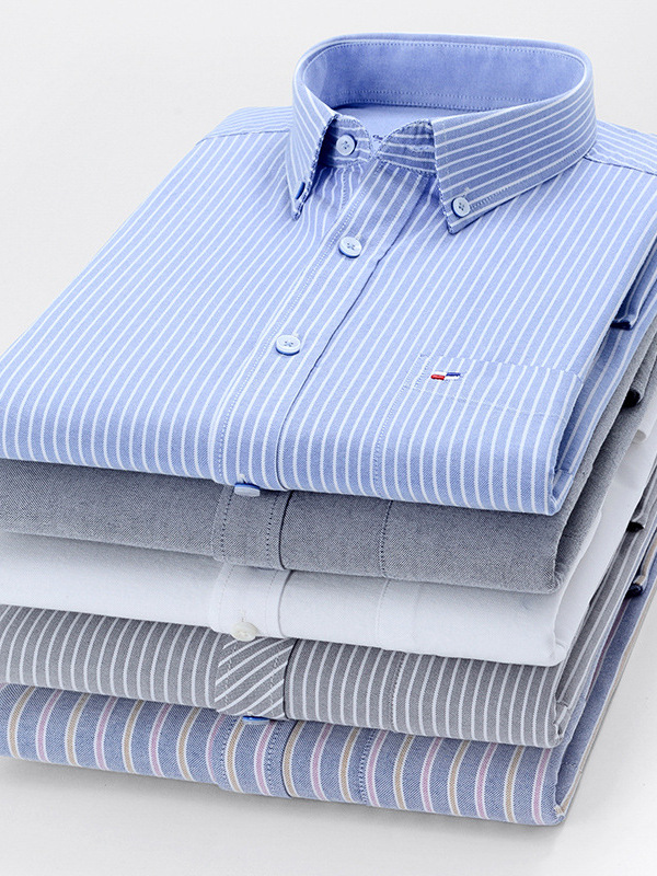 Men's Long-sleeved Shirt Button Collar Cotton Oxford Spinning Washed Fashion All-match Men's Top Casual Shirt