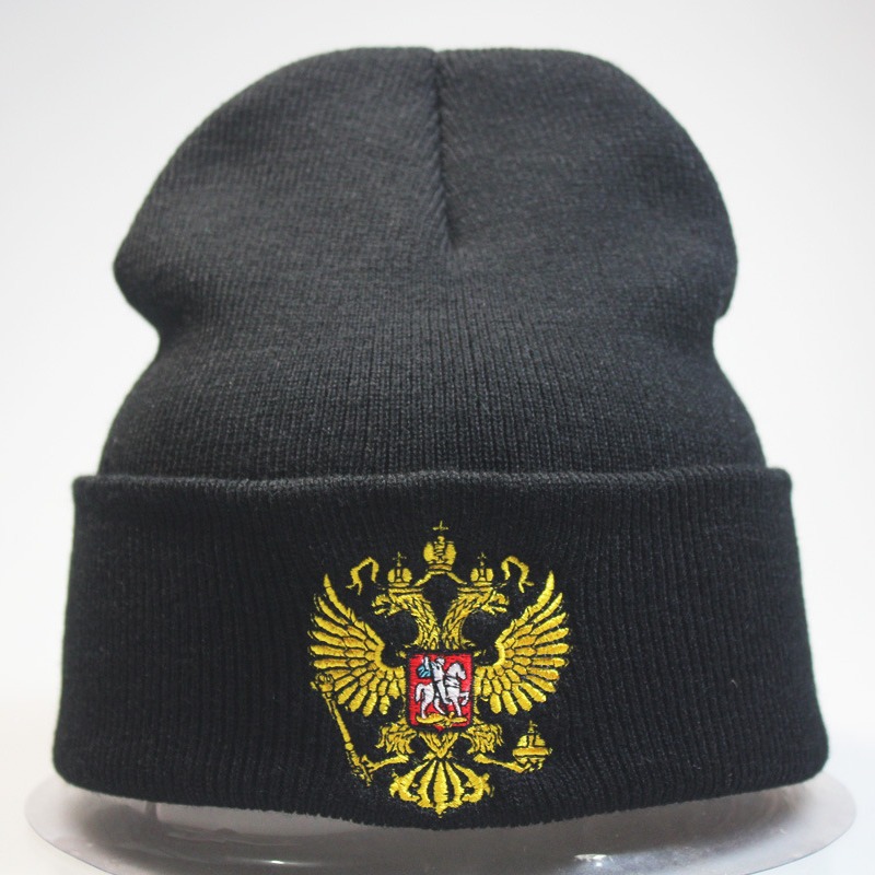 Cross-Border Strength Supply European and American Export Popular Woolen Hat Russian National Emblem Embroidered Knitted Hat Pullover Hat 3 Colors