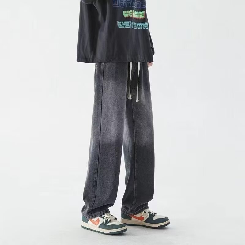 New Complete High Street Washed Jeans Men's American Style Retro Trendy Brand Straight Summer Casual Loose Long Pants