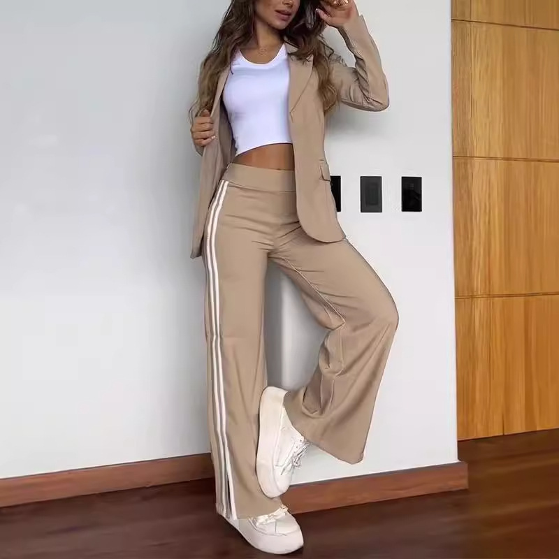 2024 cross-border independent station Europe and the United States foreign trade new_autumn and winter ladies casual lapel suit wide leg pants two-piece set