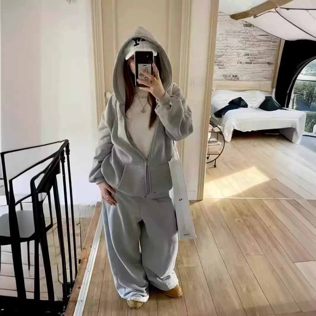 American Street Style Best Selling Stylish Street Gray Casual Pants Couple Easiest for match Loose Straight-leg Slimming Wide-Leg Pants