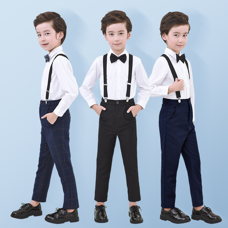 Boys' Dress Children's Performance Clothing Student Piano Performance Clothing Flower Children's Clothing Big Children's White Shirt Black Pants suit