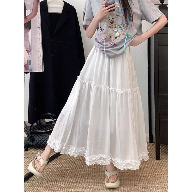 Summer New Design High-Waisted A-Line Large Hem Umbrella Skirt with Gentle Style and Ruffled Pleats, Loose and Slimming Skirt