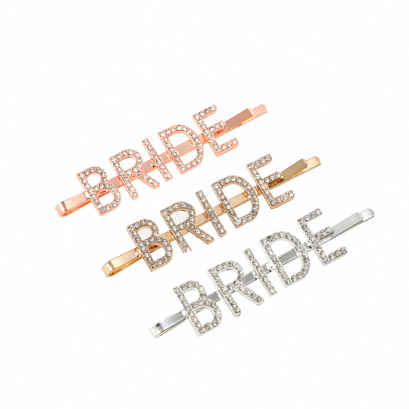 Kishitong European and American Zinc Alloy Rhinestone Letter Hairpin Bride Bridal One-Word Clip Side Clip Wedding Headdress Hair Accessories