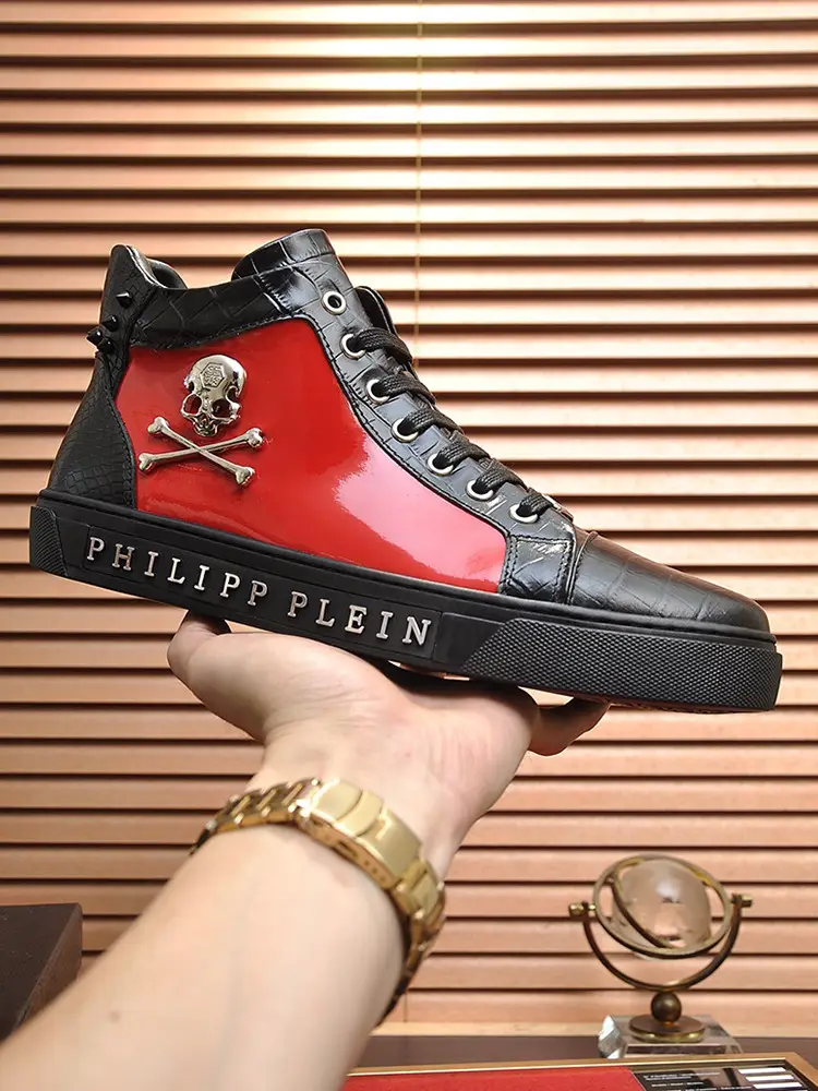 Trendy Brand Pp Men's Shoes New Autumn Breathable Studded Genuine Leather Casual Sneakers Men's Skull Fashion High-Top Shoes